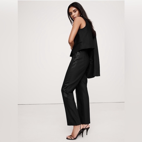 NWT! Banana Republic Black Barathea Italian Wool Tapered Tuxedo Pant - 4 LONG🤎 - Picture 4 of 6